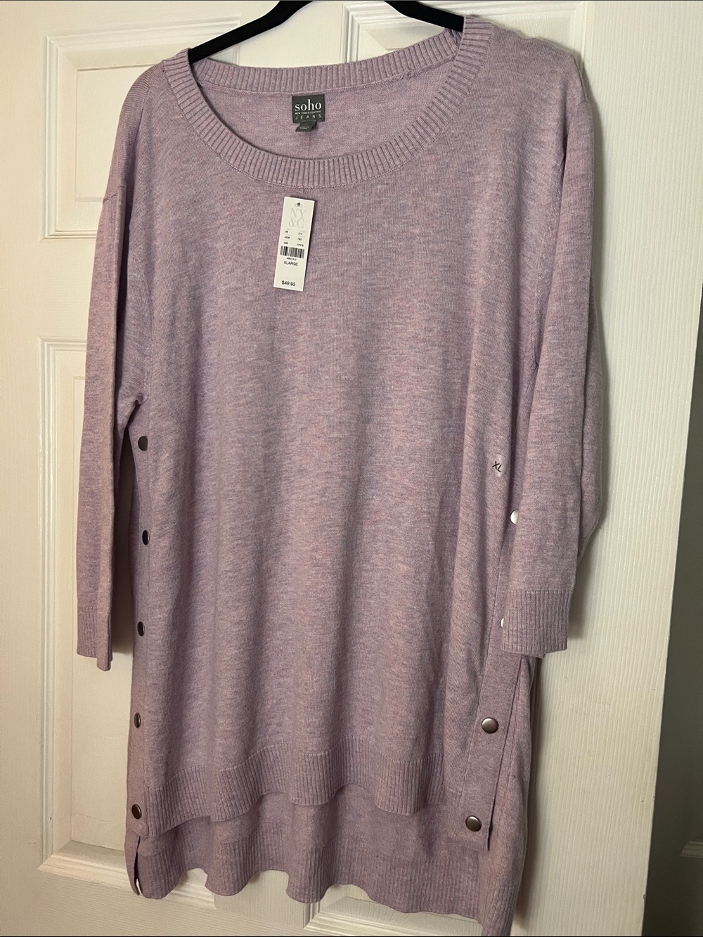 New York & Co Soho Lavender Crewneck Sweater with Side Buttons